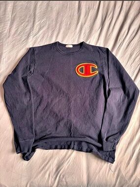 Champion Big C Logo Long Sleeve T-Shirt Blue Large